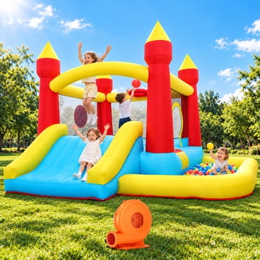 Toiyjofe White Bounce House with Slide and Ball Pit, 10 x 10 ft ...