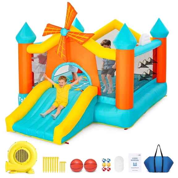 Toiyjofe Windmill Inflatable Bounce House with Slide, 12.5x10 ft Large Jump Castle for Big Kids, 6-in-1 Outdoor Backyard Bouncer with 550W Blower