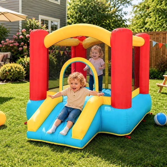 Toiyjofe Toddler Bounce House with Slide, Mini Inflatable Bouncer for Kids Ages 2-4, Indoor Outdoor Playhouse with 300W Blower