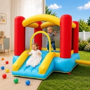 Toiyjofe Toddler Bounce House with Slide, Mini Inflatable Bouncer for Kids Ages 2-4, Indoor Outdoor Playhouse with 300W Blower