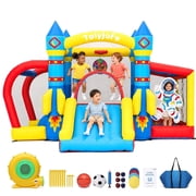 Toiyjofe Space Bounce House with Slide & Ball Pit, Inflatable Bouncer with Soccer Goal & 480W Blower, Outdoor Backyard Party Play for Kids Ages 3-6