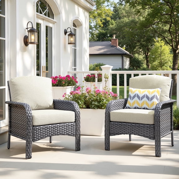 Toject 2 Pieces Patio Furniture Set, All-Weather Wicker High Back Outdoor Chairs, Rattan Patio Conversation Set with Cushions for Backyard, Porch, Garden (Beige)