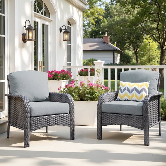 Toject 2 Pieces Patio Furniture Set, All-Weather Wicker High Back Outdoor Chairs, Rattan Patio Conversation Set with Cushions for Backyard, Porch, Garden (Dark Gray)