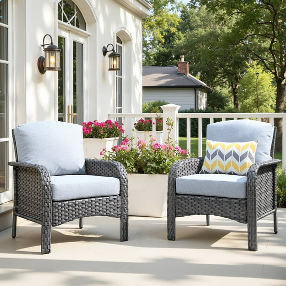 Toject 2 Pieces Patio Furniture Set, All-Weather Wicker High Back Outdoor Chairs, Rattan Patio Conversation Set with Cushions for Backyard, Porch, Garden (Gray)