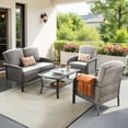 thumbnail image 1 of Toject 4 Pieces Patio Furniture Set, All-Weather Wicker Outdoor Furniture Loveseat Table Chairs Set for Porch, High Back Conversation Set for Backyard, Balcony, Dark Gray, 1 of 9