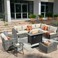 thumbnail image 1 of Toject 10 Pieces Outdoor Paito Furniture Set, Outdoor Conversation Sets with Swivel Chairs and Fire Pit Wicker Outside Furniture for Graden Balcony (Beige), 1 of 9