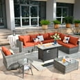 thumbnail image 1 of Toject 10 Pcs Paito Furniture Set, Outdoor Furniture Set with Swivel Chairs and Fire Pit (Orange Red), 1 of 9