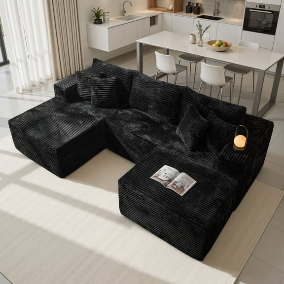 Toject 108" Modular Sectional Sofa, Modern Cloud Couch with Ottoman, No Assembly Required, U-shaped Sofa for Living Room, Black