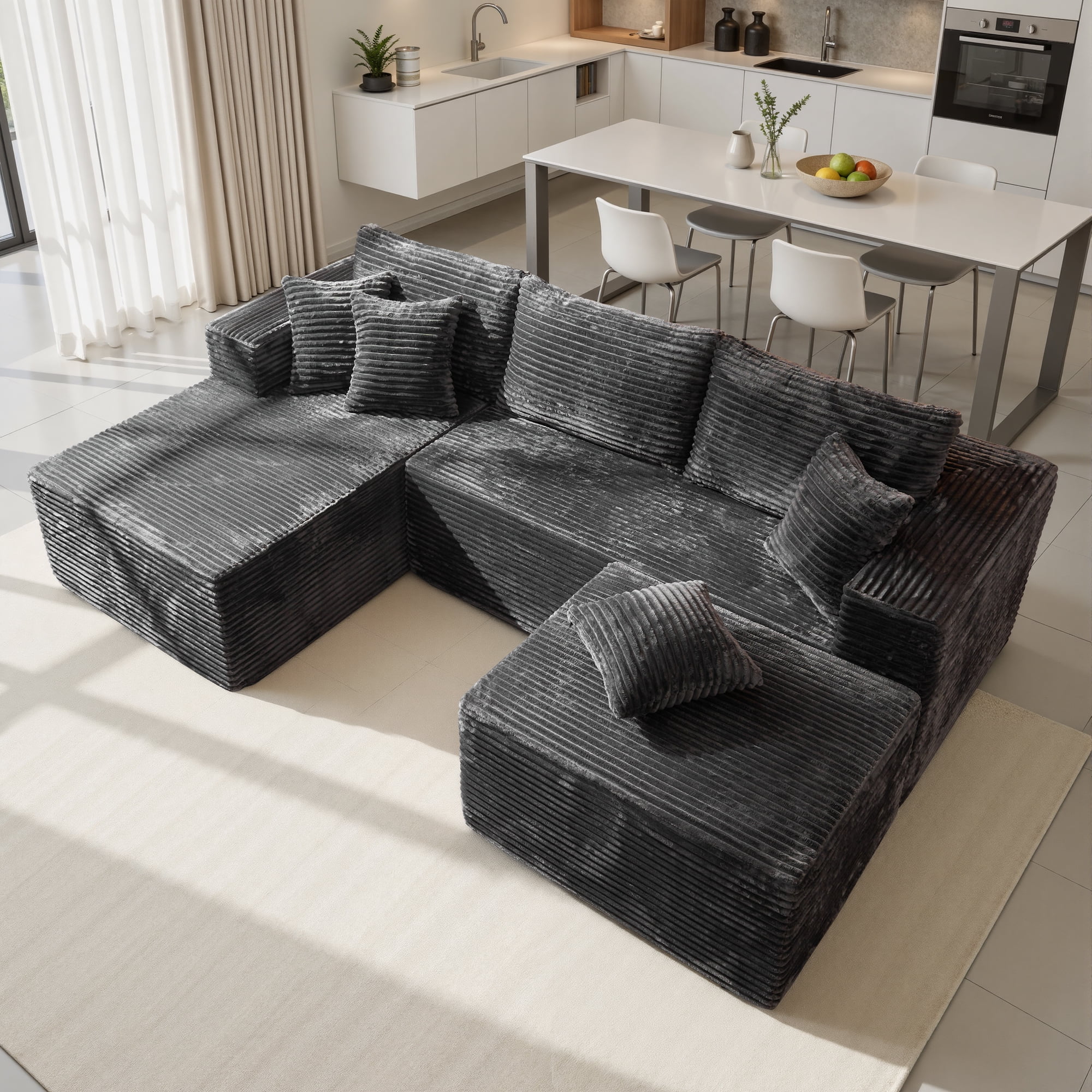 Toject 108" Modular Sectional Sofa, Modern Cloud Couch with Ottoman, No Assembly Required, U-shaped Sofa for Living Room, Gray