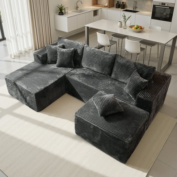 Toject 108" Modular Sectional Sofa, Modern Cloud Couch with Ottoman, No Assembly Required, U-shaped Sofa for Living Room, Gray