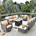 thumbnail image 1 of Toject 11 Pieces Outdoor Paito Furniture Set, Outdoor Conversation Sets with Swivel Chairs and Fire Pit Wicker Outside Furniture for Graden Balcony (Beige), 1 of 10