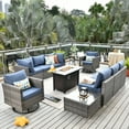 thumbnail image 1 of Toject 11 Pieces Outdoor Paito Furniture Set, Outdoor Conversation Sets with Swivel Chairs and Fire Pit Wicker Outside Furniture for Graden Balcony (Denim Blue), 1 of 10