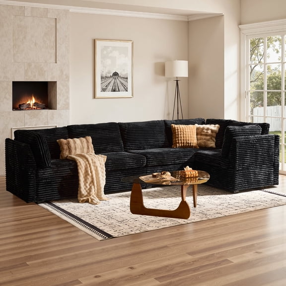 Toject 130" Modular Sectional Couch, Oversized L Shaped Couch, Cloud Sofa with 5 Seater Deep Seat Sofa for Living Room (Black)