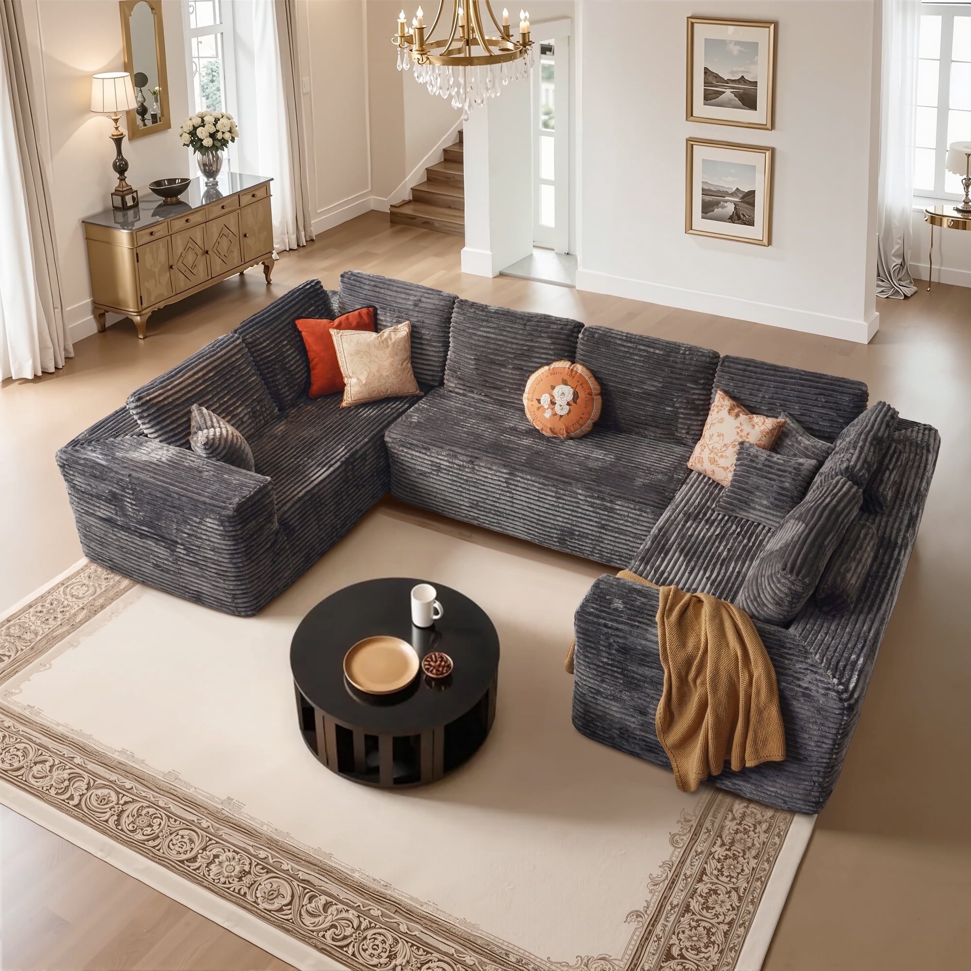 Toject 135" Cloud Sectional Couch, Modern Modular Sleeper Couch with ...
