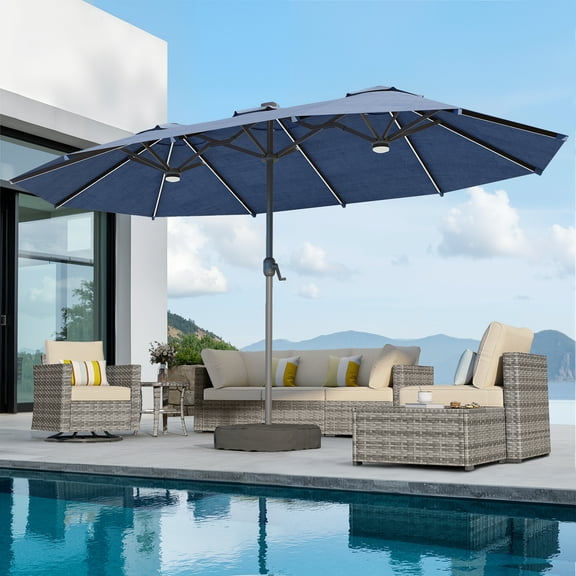 Toject 15ft Large Patio Umbrellas, Double-Sided Outdoor Market Rectangle Umbrellas, Extra Pool Umbrellas for Deck, Backyard, Outside (Blue, Base Included)