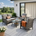thumbnail image 1 of Toject 4-Piece Wicker Patio Conversation Set with Loveseat Chairs & Coffee Table High Back All-Weather Rattan for Backyard Porch Dark Gray, 1 of 7