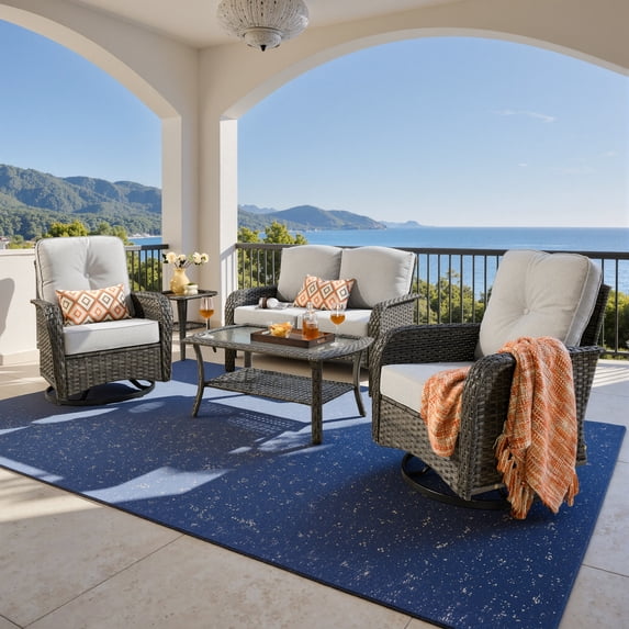 Toject 5 Piece Wicker Patio Conversation Set with Swivel Rocking Chairs Loveseat & Coffee Table High Back All-Weather Rattan for Backyard Porch Grey