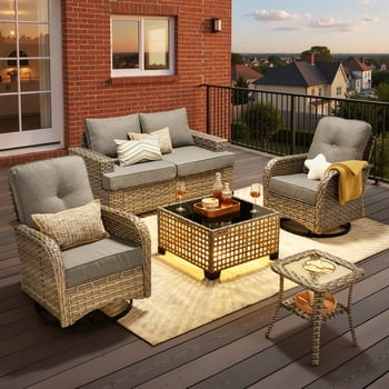 Toject 6 Pieces Patio Furniture Set, All Weather Wicker Patio Conversation Set with Swivel Chairs, Outdoor Furniture for Garden, Dark Gray