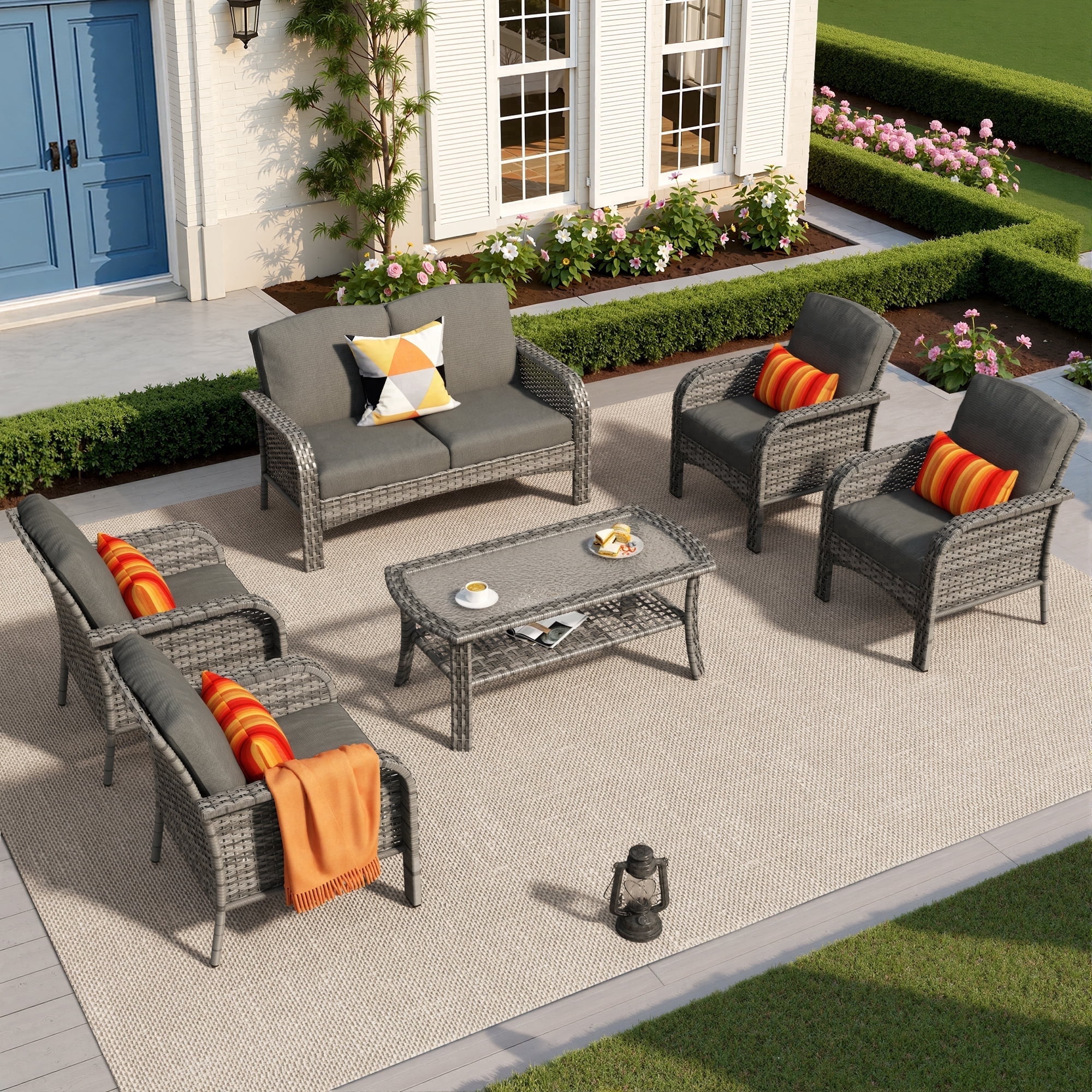 Toject 6 Pieces Patio Furniture Set, Wicker Outside Furniture with ...