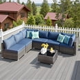 thumbnail image 1 of Toject 7 Pieces Outdoor Paito Furniture Set, Outdoor Conversation Sets with Swivel Chairs and Fire Pit Wicker Outside Furniture for Graden Balcony (Denim Blue), 1 of 5