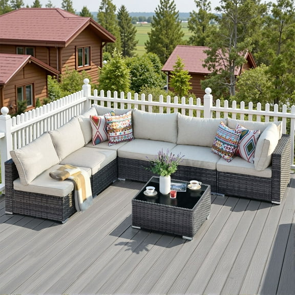 Toject 7 Pieces Paito Furniture Set, Outdoor Conversation Set for Garden (Beige)