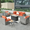 thumbnail image 1 of Toject 9 Pieces Outdoor Paito Furniture Set, Outdoor Conversation Sets with Swivel Chairs and Fire Pit Wicker Outside Furniture for Graden Balcony (Orange Red), 1 of 9