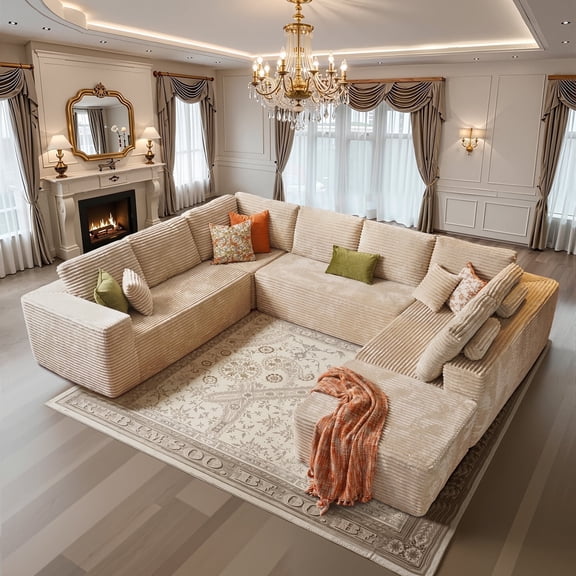 Toject Cloud Sectional Couch, Modern Modular Sleeper Couch with Ottomans, No Assembly Required, Plush Corduroy Sofa Couch for Living Room, Beige