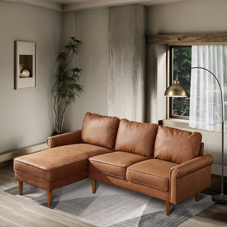 Toject Direct 81" Sectional Indoor Sofa,3 Seat L Shaped Sofa Couch with Left Chaise for Small Space,Brown