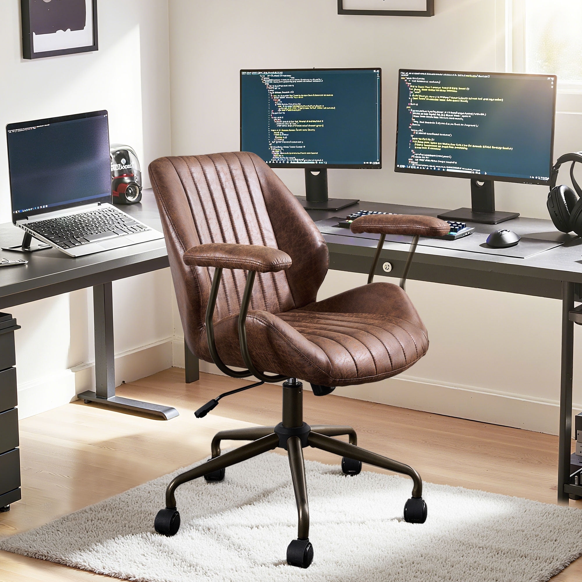 Toject Executive Desk Chair, Ergonomic Office Chair with Lumbar Support, Suede Leather, Dark Brown