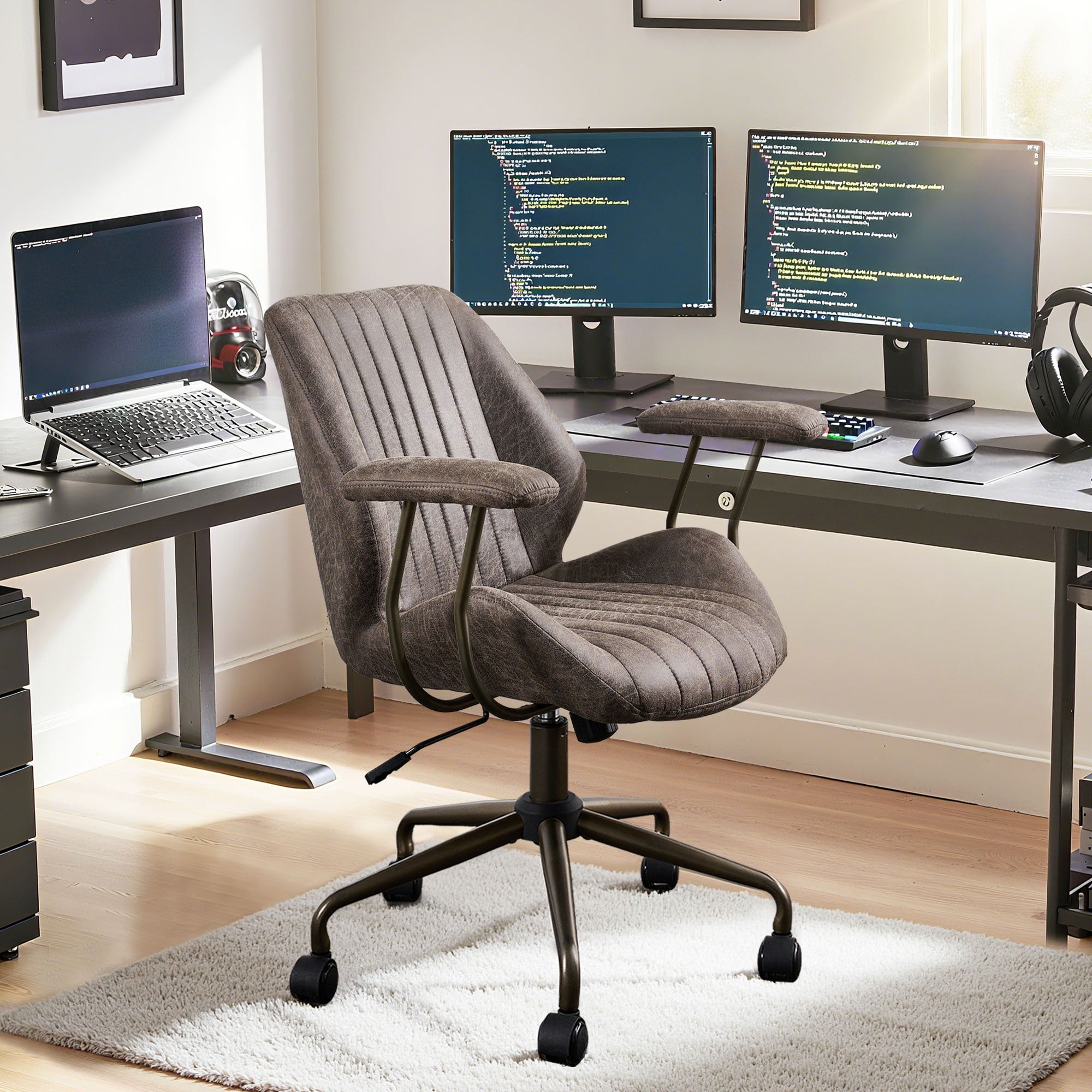 Toject Executive Desk Chair, Ergonomic Office Chair with Lumbar Support, Suede Leather, Dark Gray