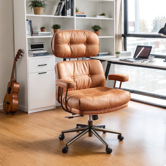 Toject Ergonomic Office Chair, High Back Big Comfy Home Office Chair with Lumbar Support, Mid-Century Modern Computer Executive Office Chair, Brown