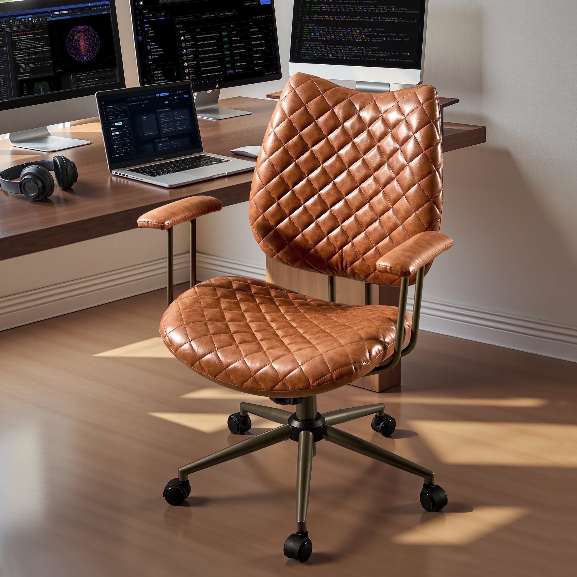 Toject Office Chair, Executive Desk Chair with Lumbar Support, Comfy Office Chair Adjustable Height Rolling Swivel Chair, Computer Chair Task Chair for Office Area, PU Leather, Brown