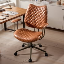 Toject Leather Office Chair, Mid Back Home Office Chair with Lumbar Support, Ergonomic Computer Chairs, Executive Desk Chairs with Thickened Cushions, Task Chairs for Office, PU Leather, Brown