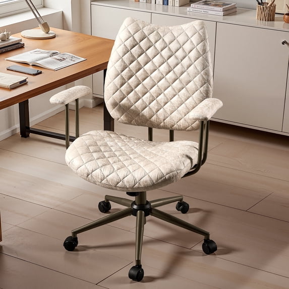 Toject Leather Office Chair, Mid Back Home Office Chair with Lumbar Support, Ergonomic Computer Chairs, Executive Desk Chairs with Thickened Cushions, Task Chairs for Office, Suede Leather, White
