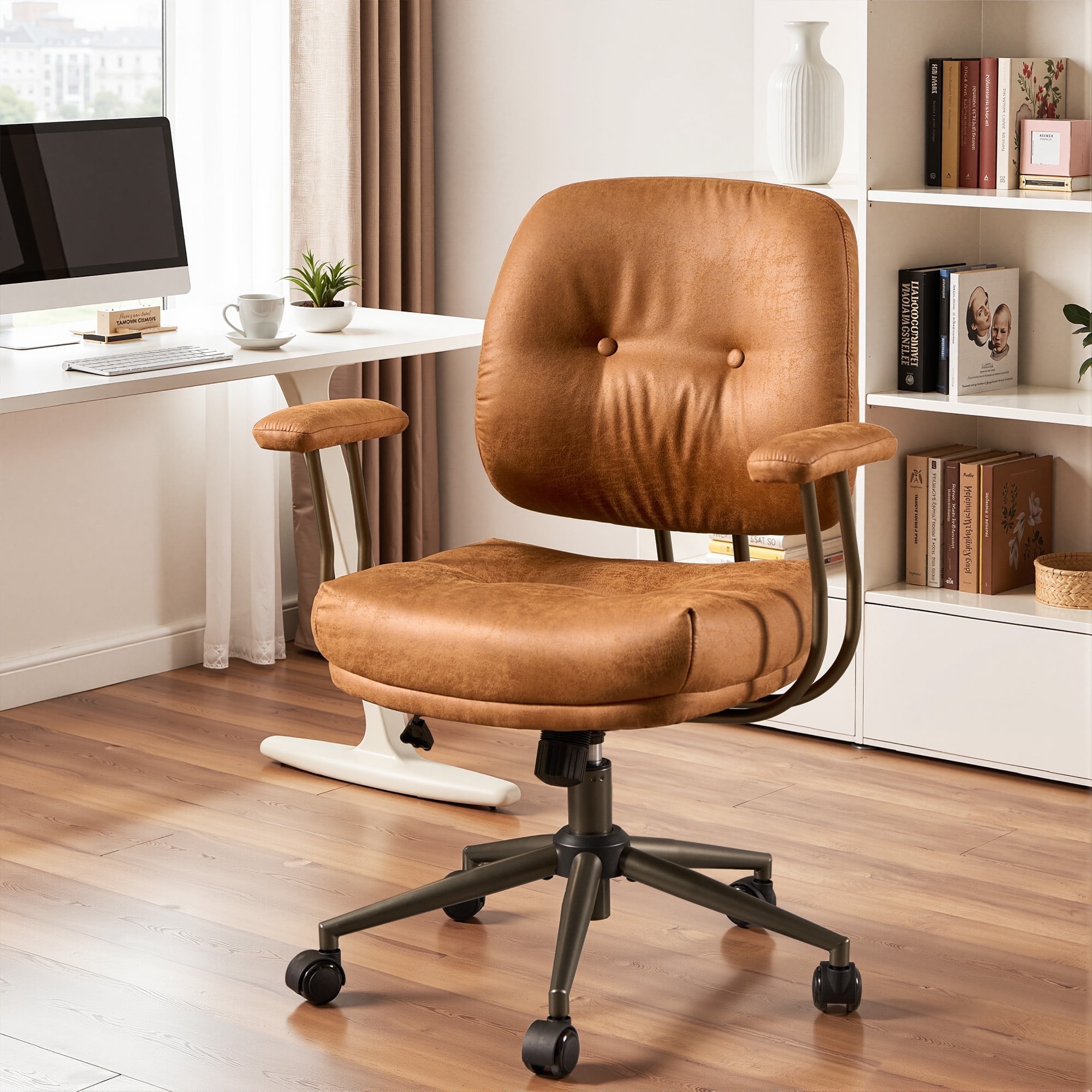Toject Office Chair, Executive Desk Chair with Lumbar Support, Comfy Office Chair Adjustable Height Rolling Swivel Chair, Computer Chair Task Chair for Office Area, Suede Leather, Brown