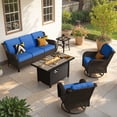 thumbnail image 1 of Toject Outdoor Patio Furniture Set, All-Weather Brown Wicker Outside Furniture with 42 Inch Fire Pit Table, 5 Pieces Conversation Set with Swivel Chairs for Backyard Deck Garden, Navy Blue, 1 of 8