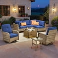 thumbnail image 1 of Toject Patio Furniture 8 Pieces All Weather Wicker Patio Conversation Set with Solar Powered Coffee Table Outside Furniture Outdoor Sectional with Swivel Chairs for Backyard, Navy Blue, 1 of 8
