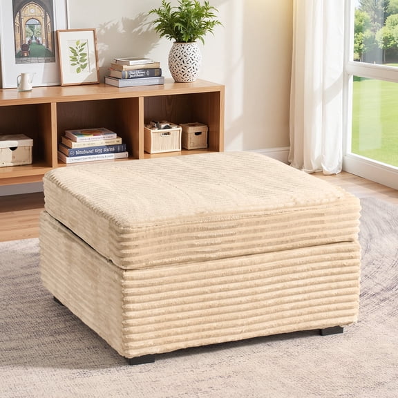 Toject Plush Corduroy Ottoman, Modular Footrest for Sectional Sofa, Soft Square Foot Stool for Living Room, Beige