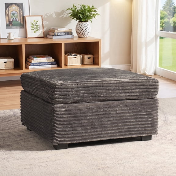 Toject Plush Corduroy Ottoman, Modular Footrest for Sectional Sofa, Soft Square Foot Stool for Living Room, Gray