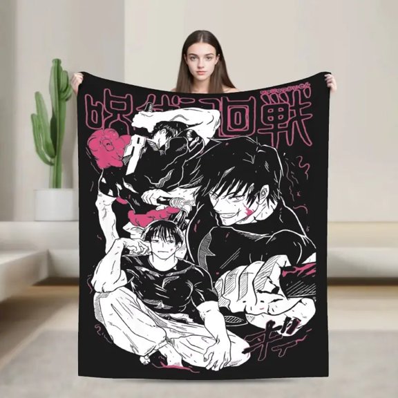Toji Fushiguro JJK Anime Print Sherpa Blanket, Cozy Winter Bedding Throw, Bedroom Decor