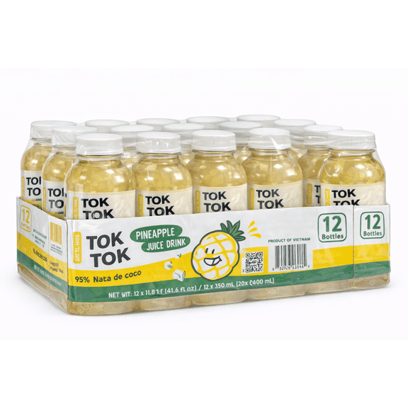 Tok Tok Pineapple Juice Drink, 10.8 fl oz Bottles, 12 Count, Tropical Pineapple Beverage