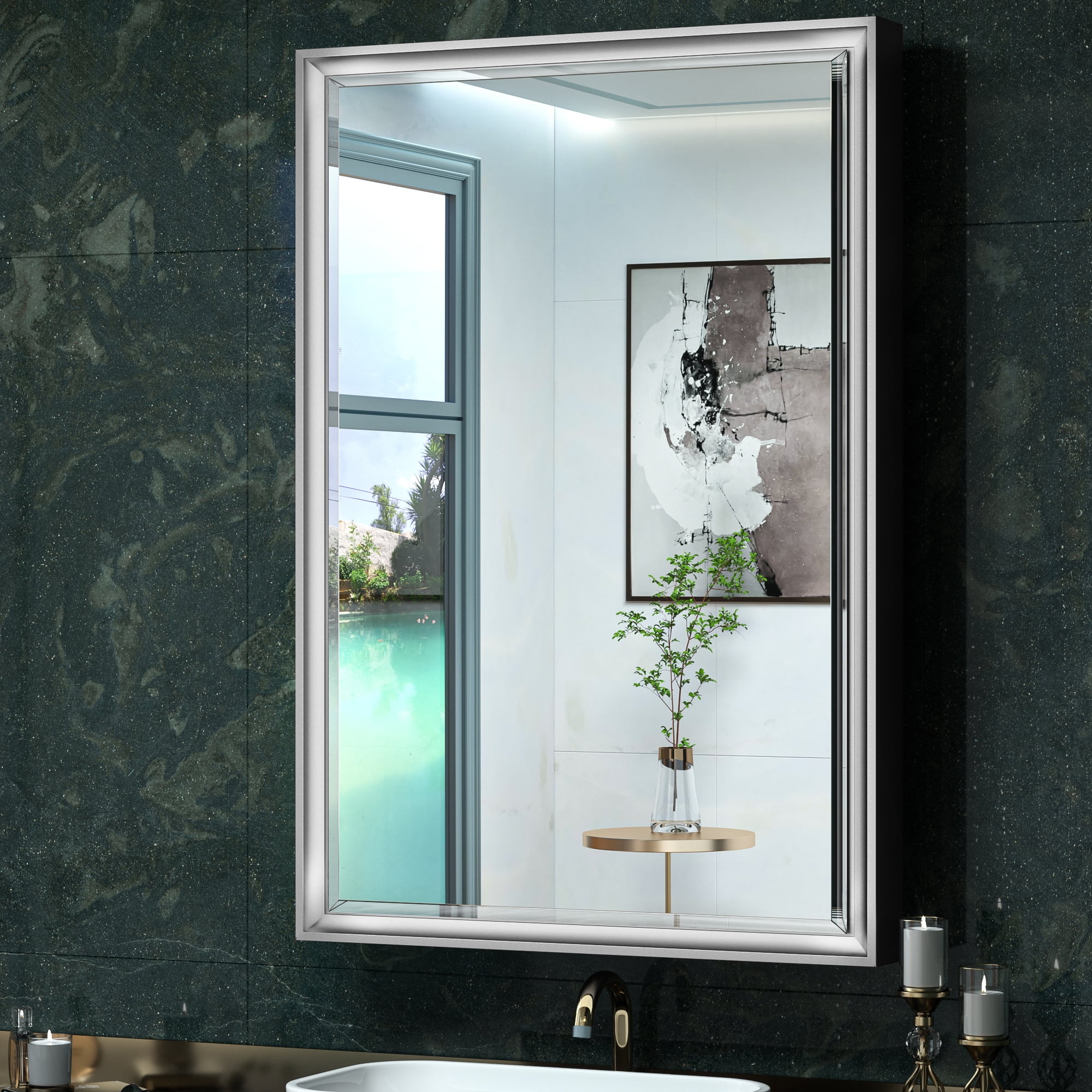 24 in. W x 30 in. H Silver Wall-Mounted/Recessed Mounted Medicine Cabinet with Mirror Bathroom Large Storage