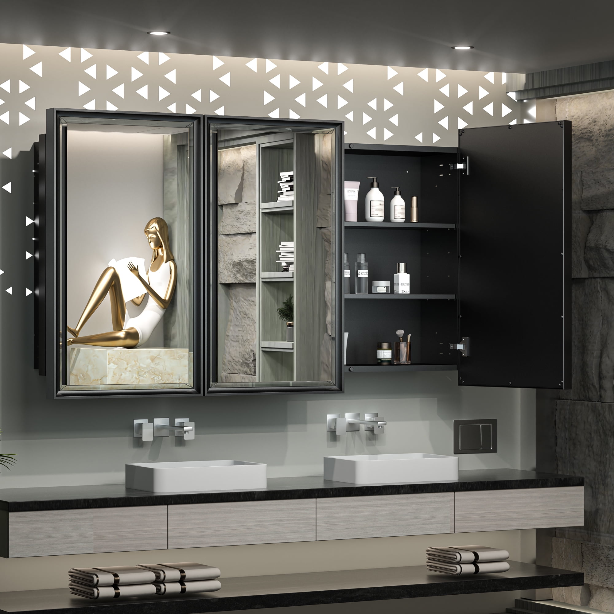 TokeShimi Bathroom Metal Framed Medicine Cabinets with Mirror, 24