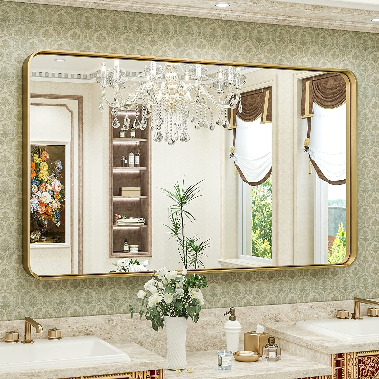 Tetote Large 40x30 inch Horizontal Gold Mirror, Brushed Metal Frame ...