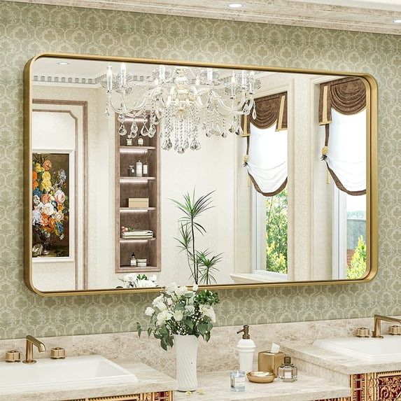 TokeShimi Modern Metal Frame Bathroom Vanity Wall Mirror 48x30 - Gold