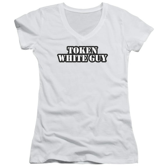 - Token White Guy - Juniors Cap Sleeve V-Neck Shirt - Small