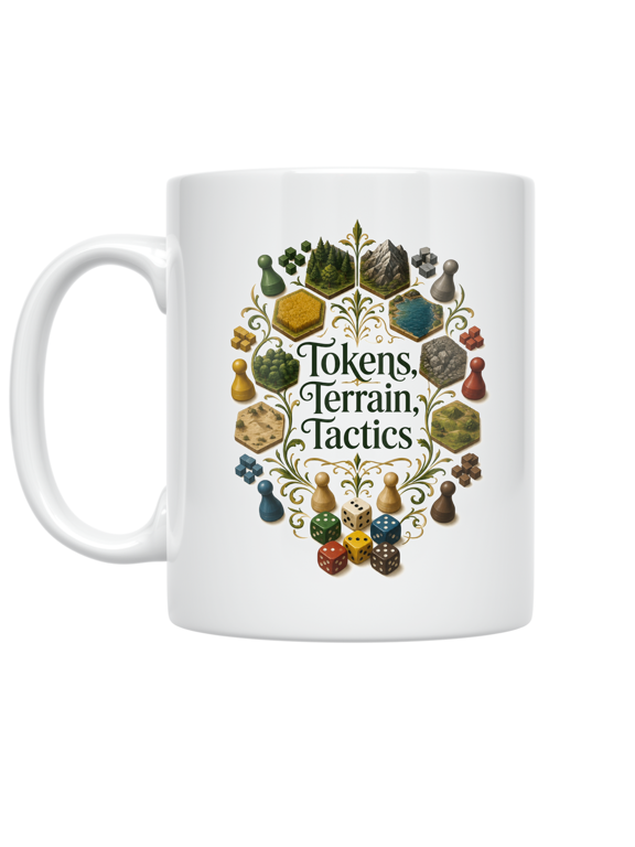 Tokens Terrain Tactics Design - Tabletop Strategy Game Enthusiast - 11 oz Ceramic Coffee Mug