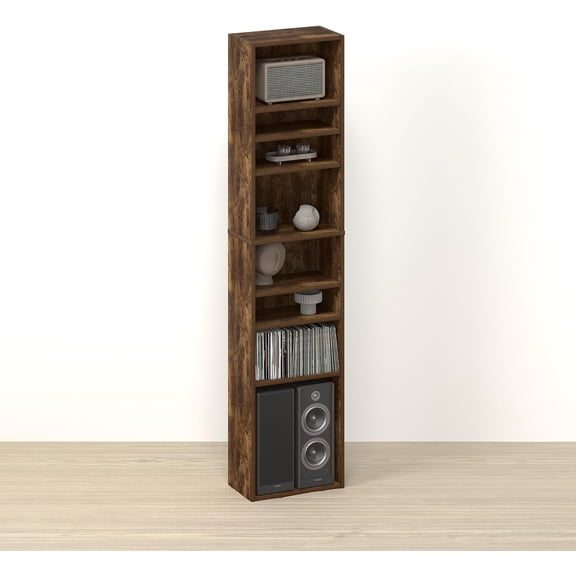 Toki 8-Tier DVD Storage, CD Rack, Media Shelf, Media Storage, for Living Room, Rustic Amber