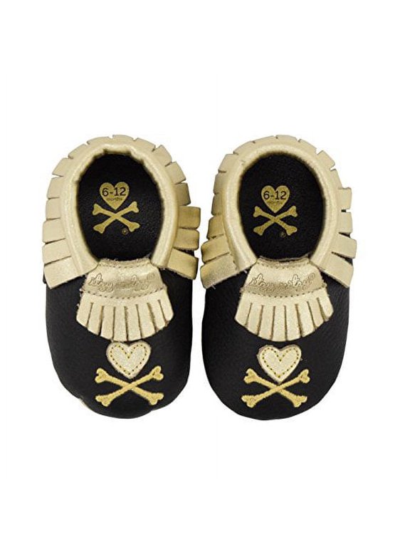 Tokidoki Moc Happens Leather Baby Moccasins (0-6, Hearts & Crossbones)
