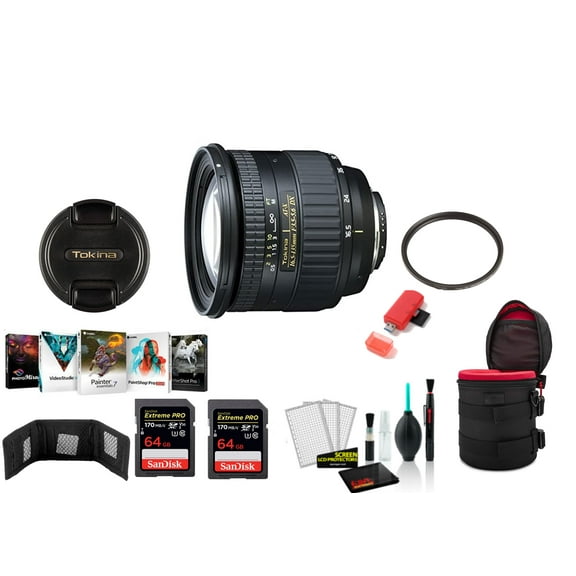 Tokina 12-28mm F/4.0 AT-X Pro APS-C Lens for Canon Wide Angle to Standard Length Lens (ATXAF128DXC)- Kit with 2x 64GB Memory Cards, Corel Mac Software and More